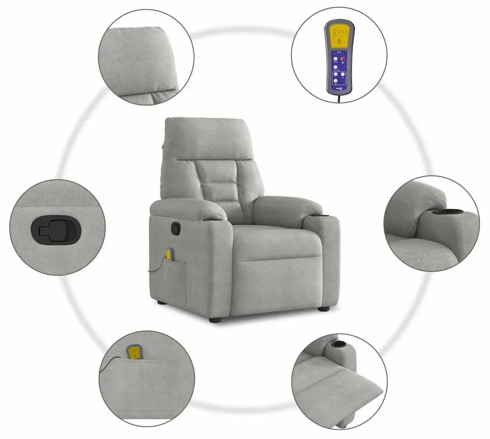 Poltrona de massagens reclinável tecido microfibra cinza-claro