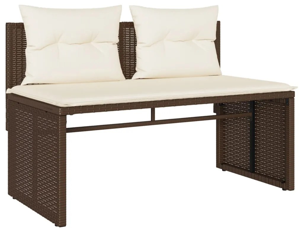 4 pcs conjunto sofás de jardim c/ almofadões vime PE castanho