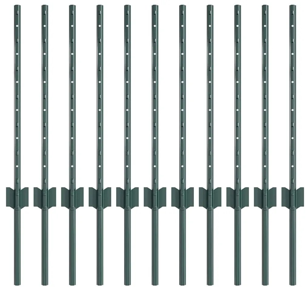 Postes de Cerca - 11 pcs em Canal U Verde 60 cm Aço