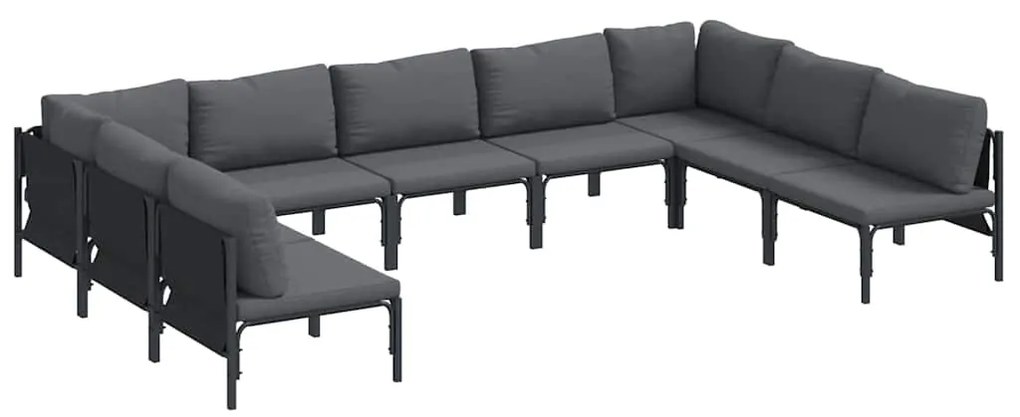 Conjunto de Sofá de Jardim 9 pcs Cinzento-escuro Aço