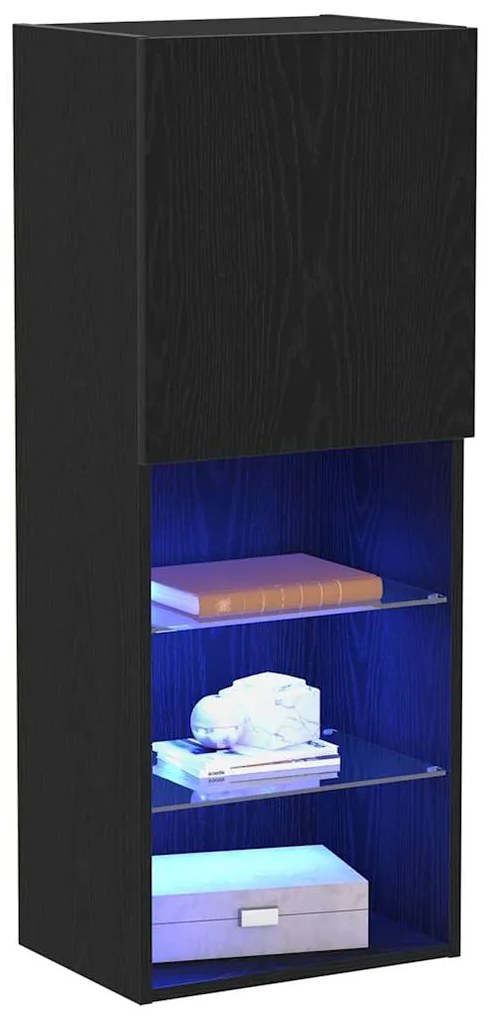 Armário de TV vidaXL com Luzes LED Carvalho Preto 40,5x30x102 cm