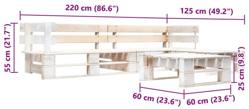 Sofás de paletes jardim 4 pcs madeira branco