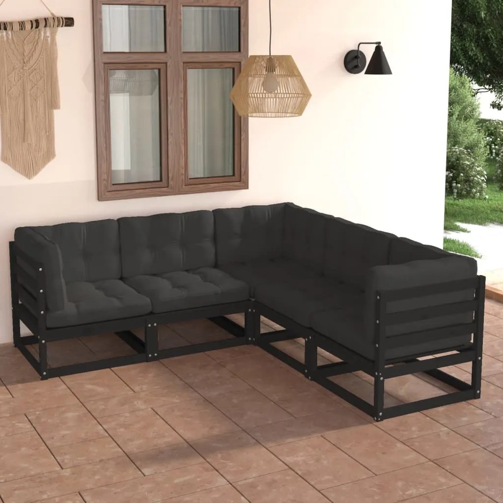 vidaXL 5 pcs conjunto lounge de jardim c/ almofadões pinho maciço