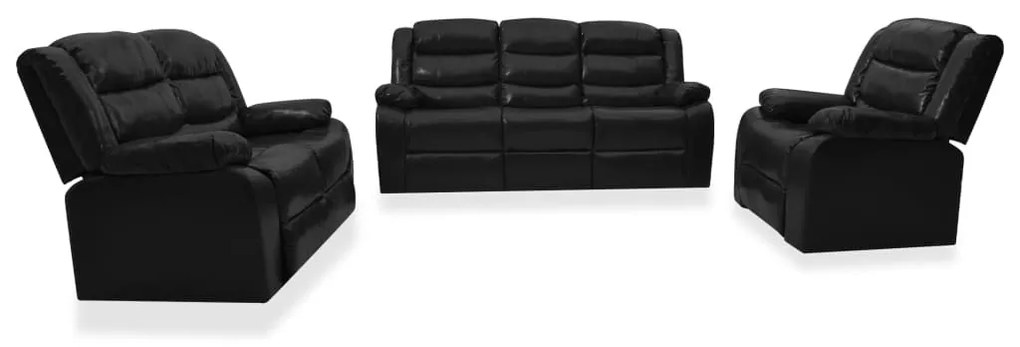 3 pcs conjunto de sofás reclináveis couro artificial preto