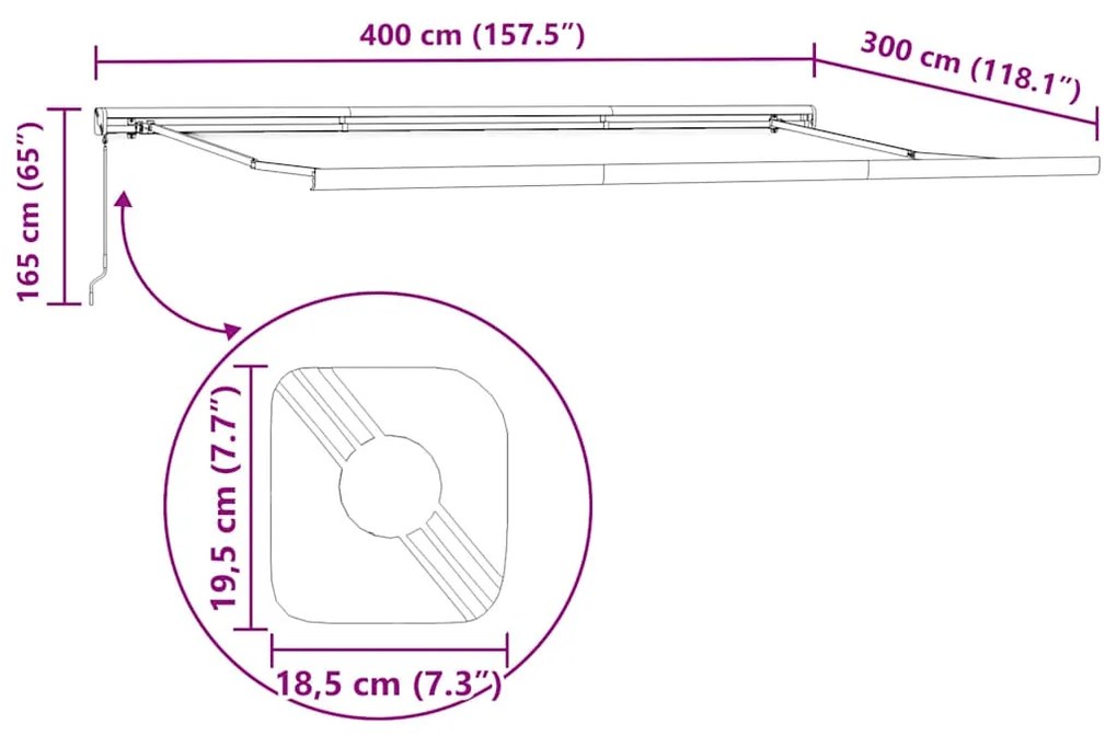 Toldo retrátil 4x3 m tecido e alumínio antracite e branco