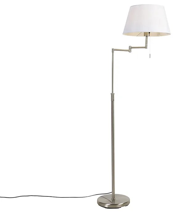 Candeeiro de pé em aço com abajur de tecido branco e braço ajustável - Ladas Deluxe Moderno