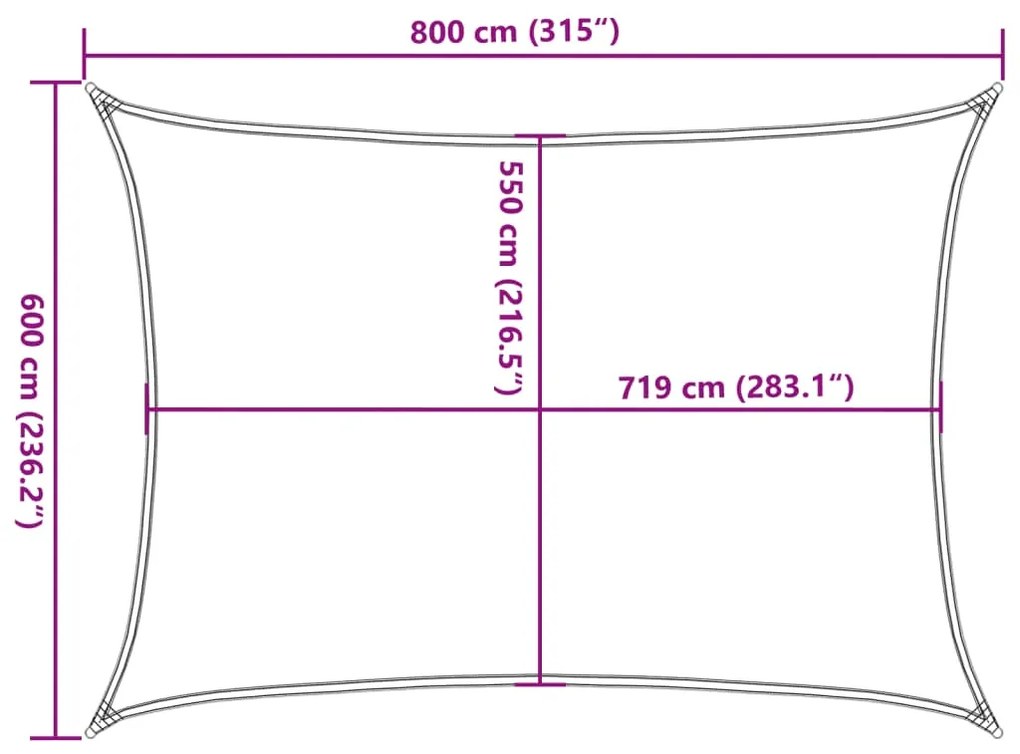 Para-sol estilo vela retangular 160 g/m² 6x8 m PEAD amarelo