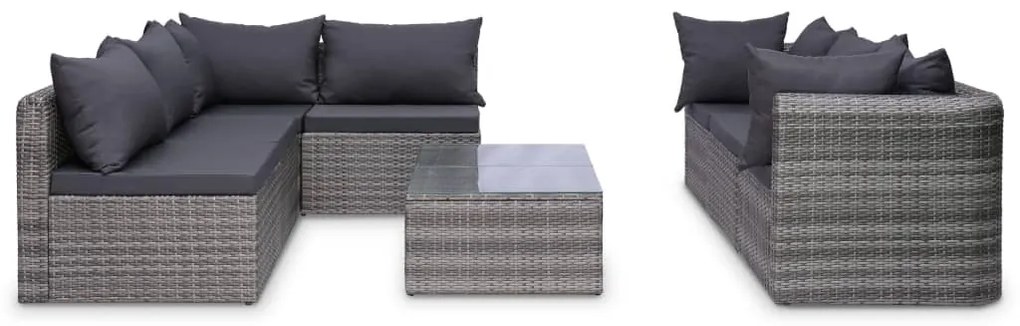 8 pcs conjunto lounge de jardim c/ almofadões vime PE cinzento