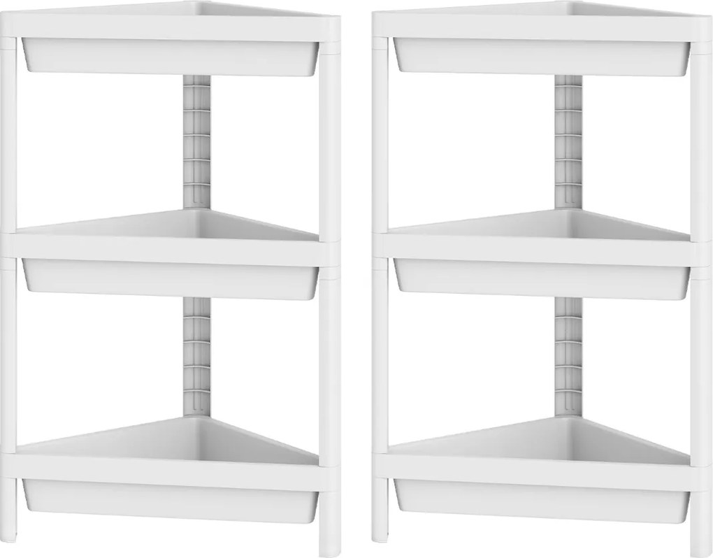 Conjunto de 2 estantes de canto com 3 níveis 26 x 44 x 67,5 cm em PP, estante de casa de banho desmontável com drenagem, organizador, para cozinha e q