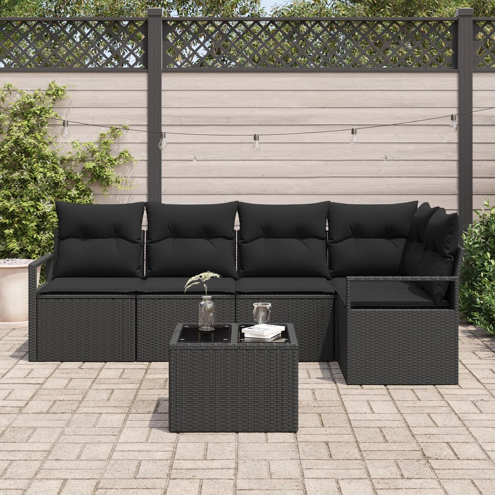 Conjunto de Sofá de Jardim de 6 Peças com Almofadas Bege Rattan