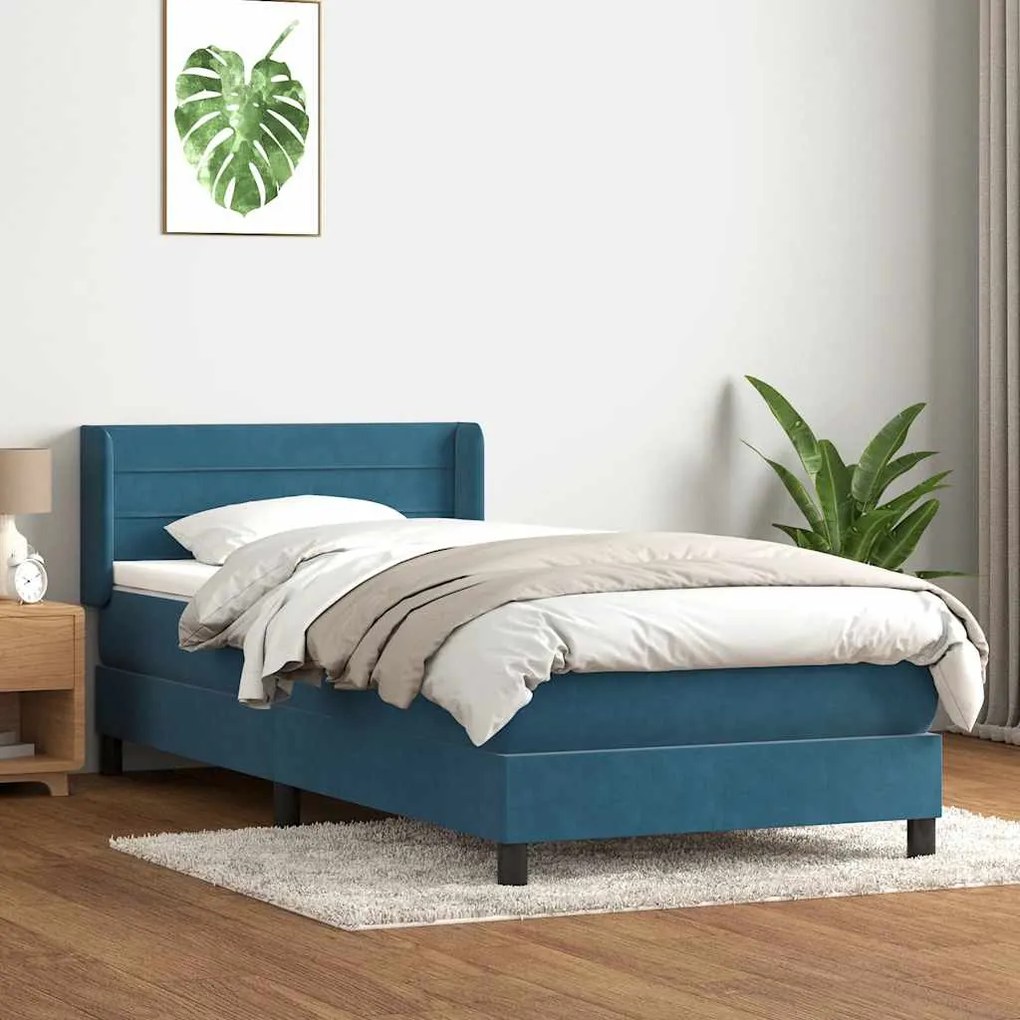 vidaXL Cama com molas/colchão 100x220 cm veludo azul-escuro