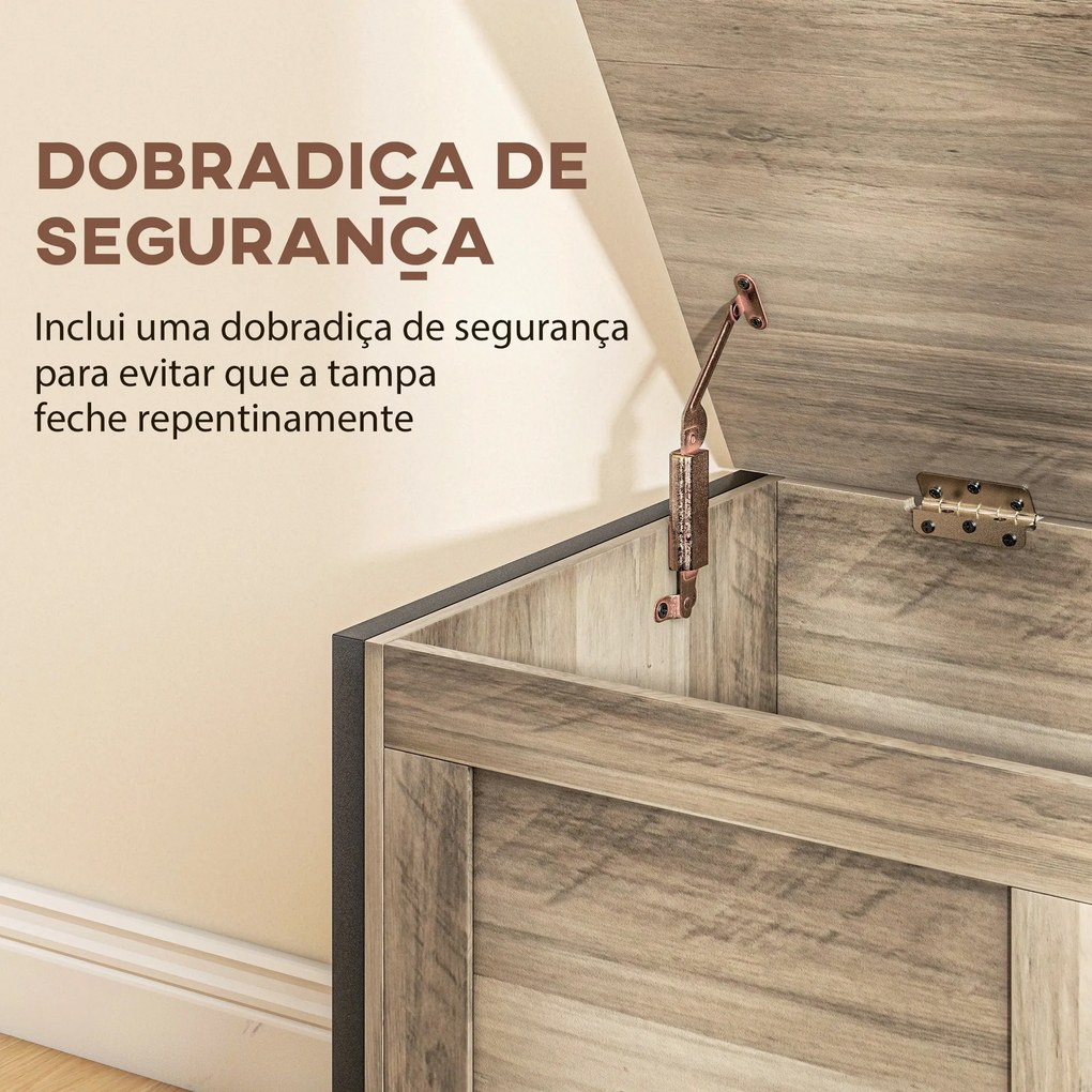 Baú de Armazenamento 95L  de Arrumação com Tampa Banco de Armazenamento com Dobradiça de Segurança 80x40x49 cm Cinza Claro