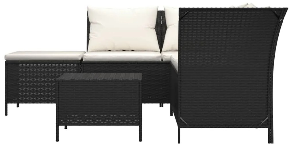 4 pcs conjunto lounge de jardim c/ almofadões vime PE preto