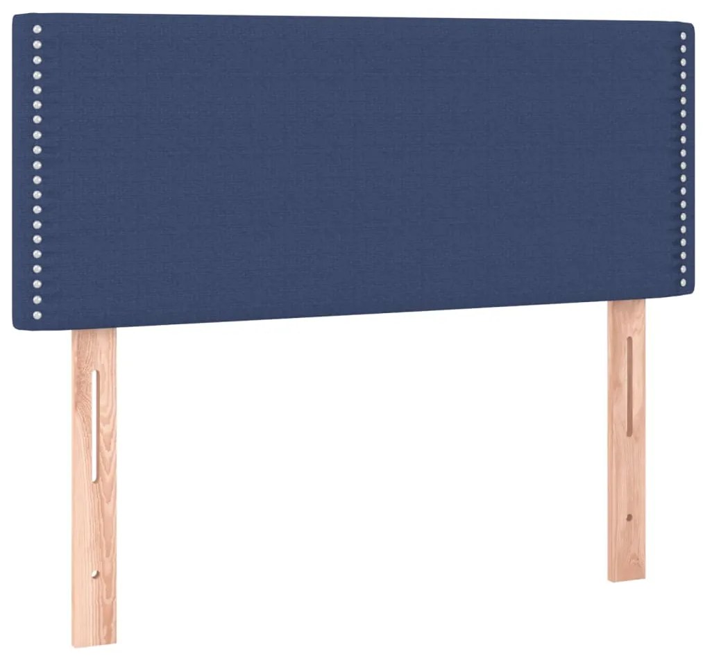 Cama box spring c/ colchão e LED 100x200 cm tecido azul