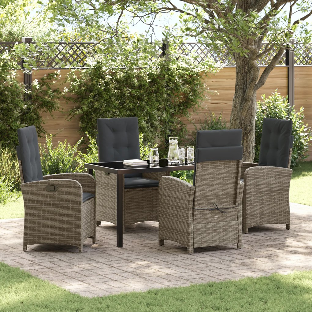 vidaXL Conjunto de Jantar de Jardim de 5 Peças com Almofadas Cinza Rattan Poliéster