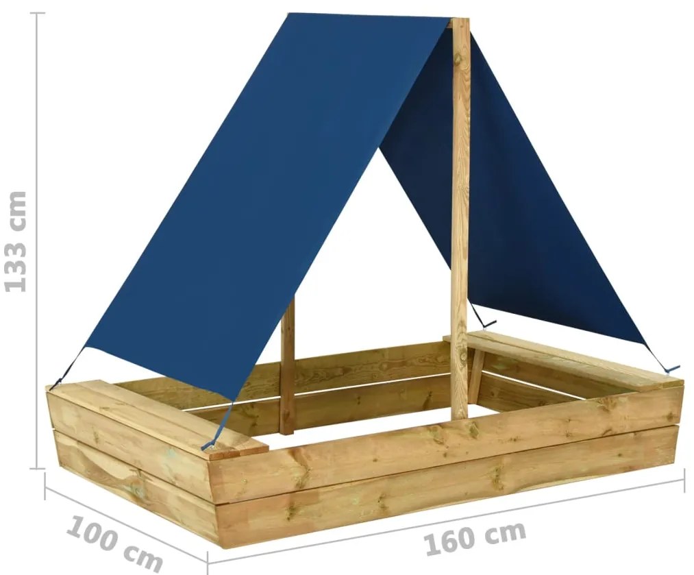 Caixa de areia c/ telhado 160x100x133 cm pinho impregnado