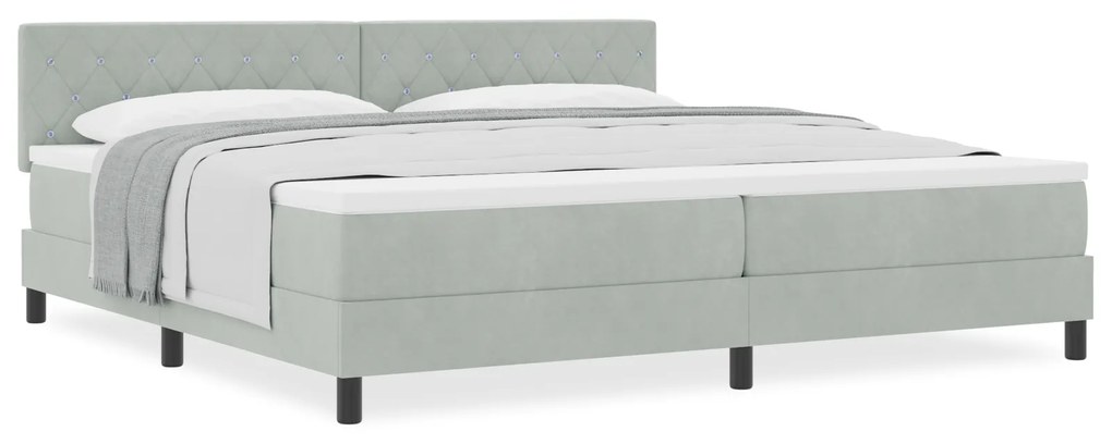 Cama Box Spring vidaXL com Colchão Cinza Claro 200x200 cm Veludo