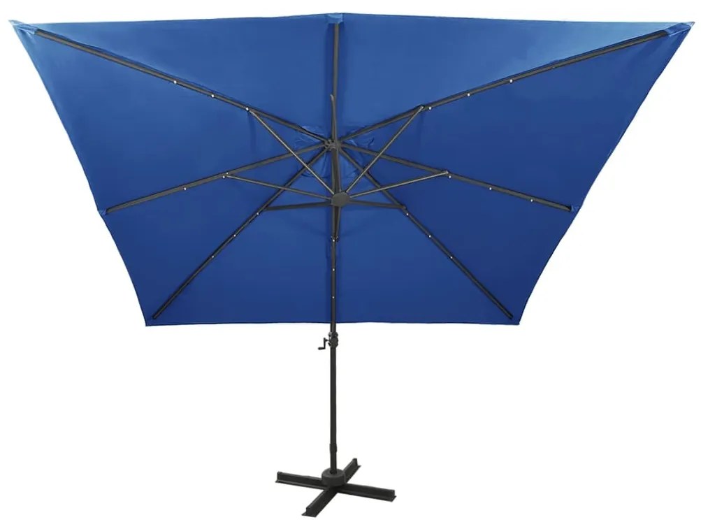 Guarda-sol jardim cantilever poste/luzes LED 300 cm azul-ciano