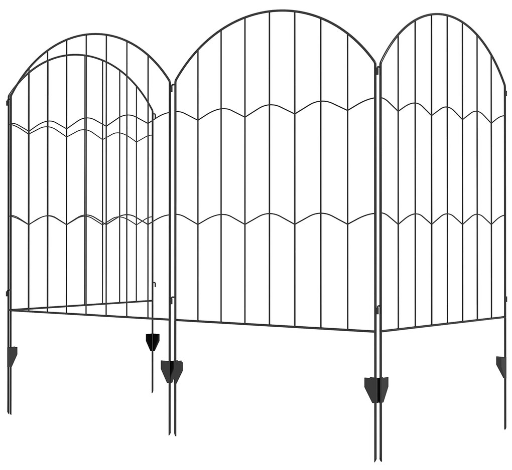 Outsunny Cerca de Jardim com 4 Painéis 88x110 cm Cercas Decorativas de Exterior de Aço com Ângulo Ajustável para Pátio Preto