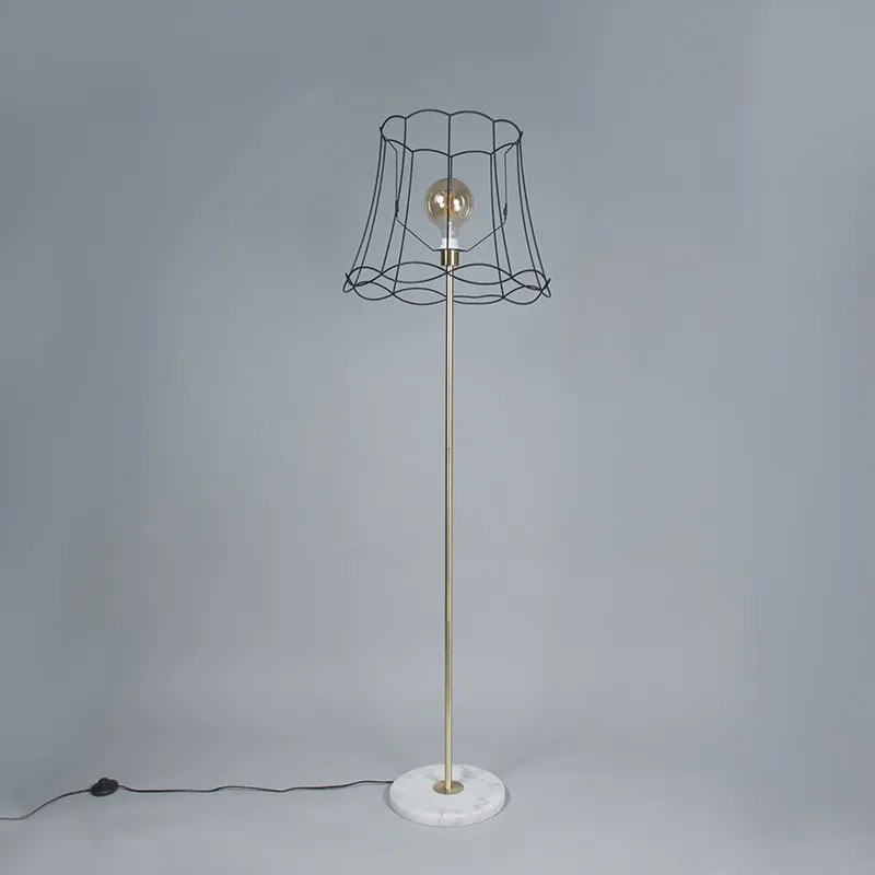 Candeeiro de pé retro em latão com estrutura Granny preta 45 cm - Kaso Retro