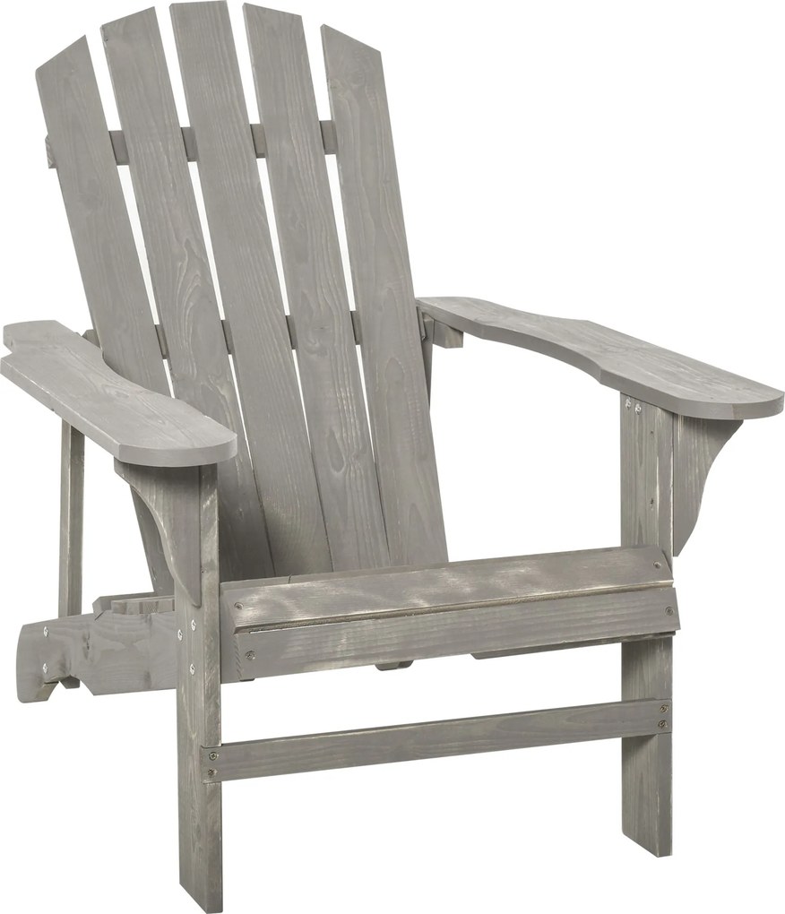 Cadeira Adirondack de Madeira Cadeira Adirondack de Jardim com Assento Extra Largo 78x89x88 cm Cinza