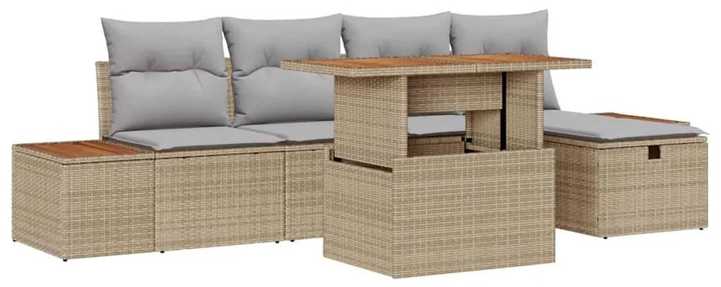 Conjunto de Sofá de Jardim 6 Peças com Almofadas Bege em Rattan Sintét
