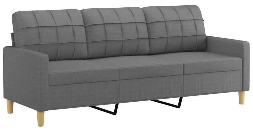 3 pcs conjunto de sofás com almofadas tecido cinzento-escuro