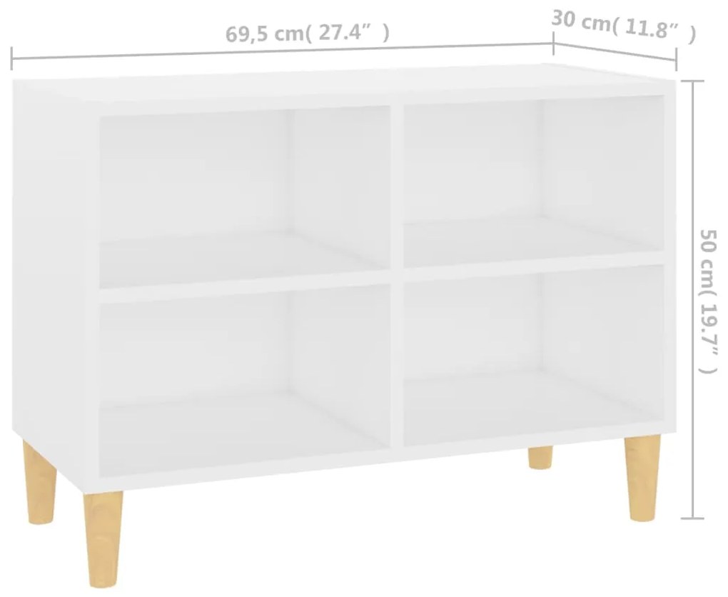 Móvel de TV com pernas em madeira maciça 69,5x30x50 cm branco
