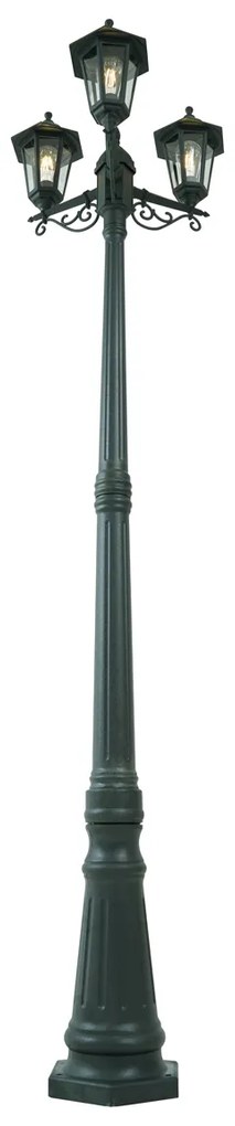 Lanterna de exterior clássica verde-escura 217cm 3-luzes IP44 - New Haven Clássico / Antigo