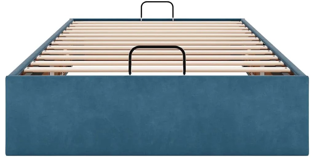 Ottoman Bed Frame No Colchão Azul Escuro 90x200 cm Veludo
