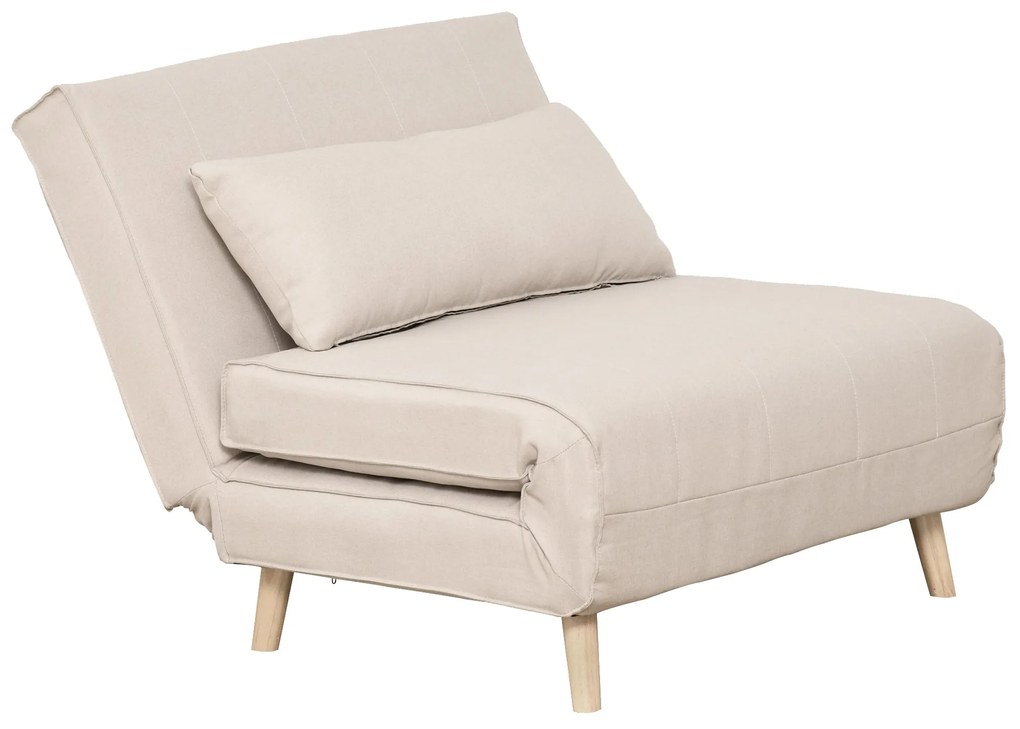 Sofá-cama estofado individual com almofada acolchoada e encosto ajustá