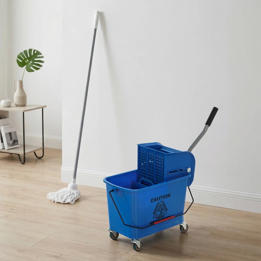 Balde de Limpeza com Escorredor Painel Separador e Rodas Capacidade de 20 L para Limpeza Doméstica 45x26,5x70 cm Azul