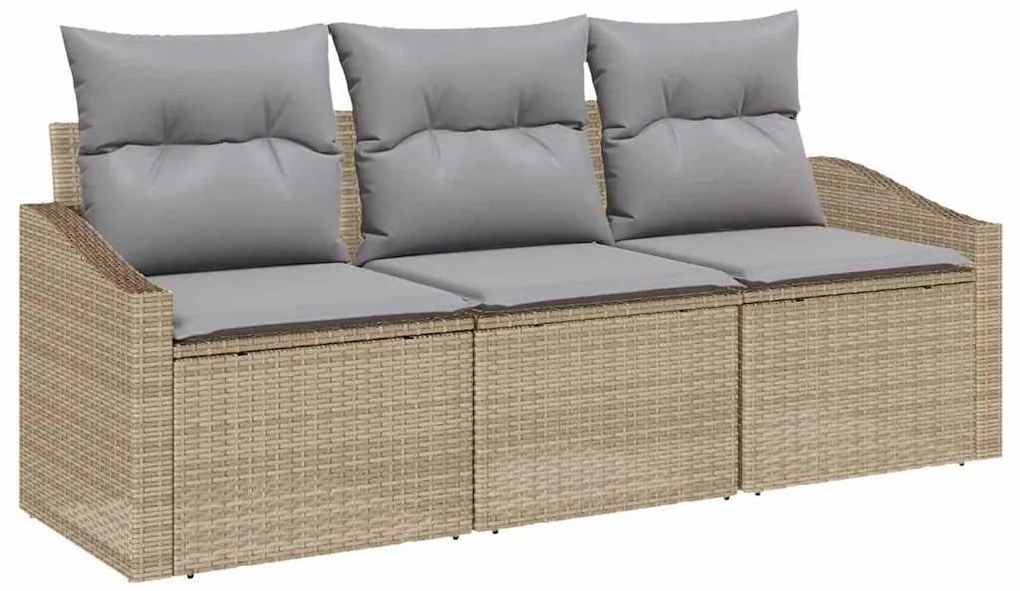 Conjunto de Sofá de Jardim 3 Peças com Almofadas Beje em Rattan Sintét