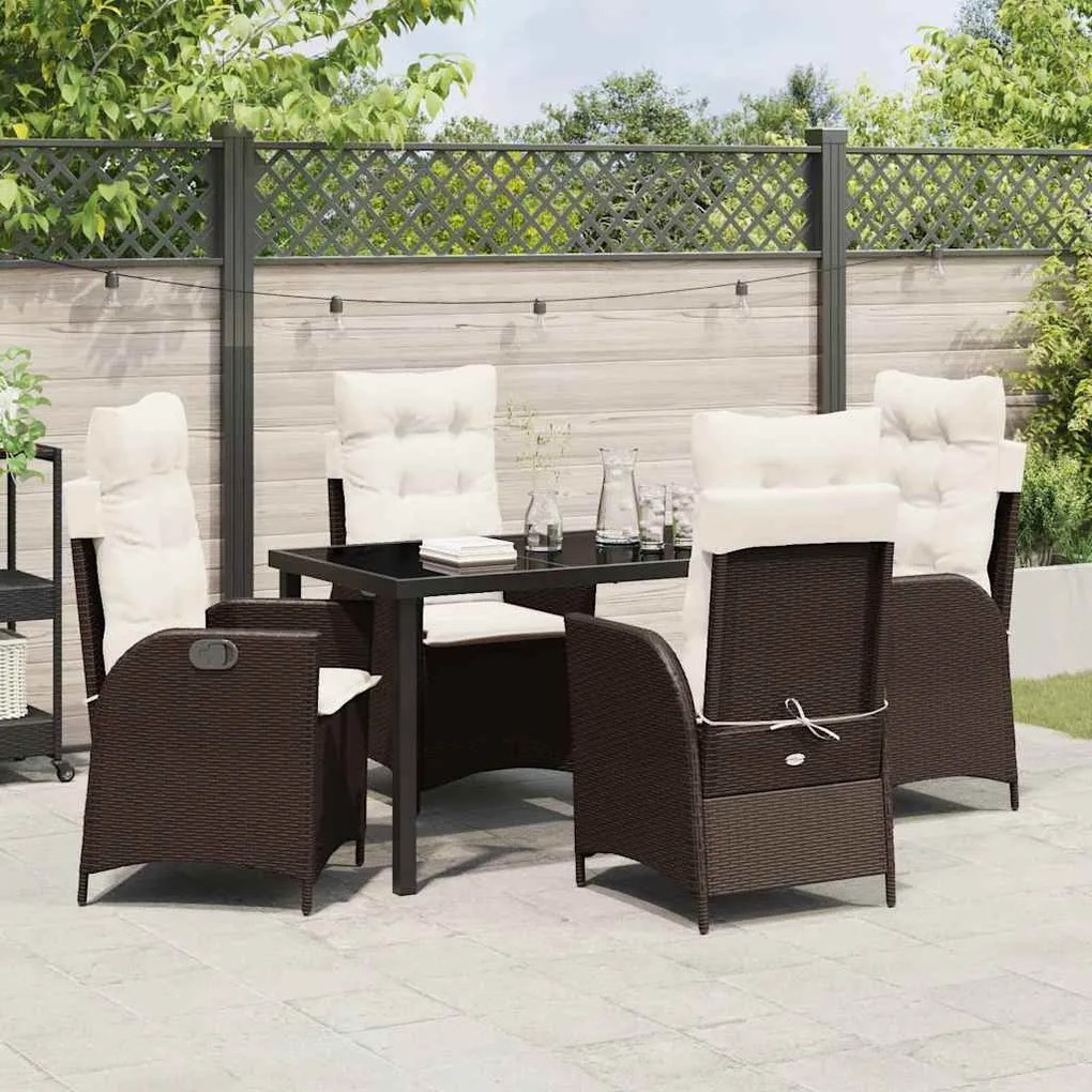 Conjunto de jantar para jardim com 5 peças e almofadas marrons em ratt