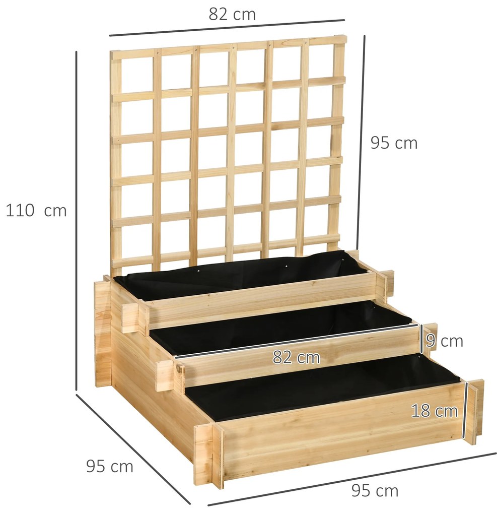 Floreira de 3 Níveis com Treliça Hortal Vertical com Tecido não Tecido para Cultivos de Verduras Flores Ervas 95x95x110 cm Madeira