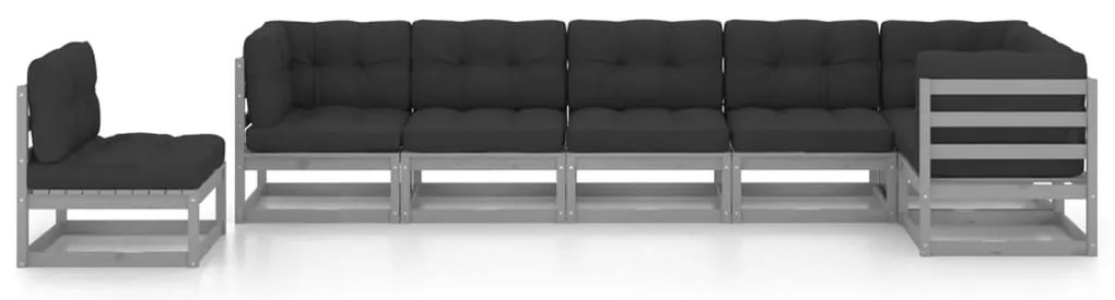 7 pcs conjunto lounge de jardim c/ almofadões pinho maciço