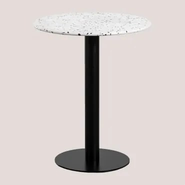 Mesa De Bar Redonda Ø60 Cm Em Terraço Dolce Terrazzo Marfim - Preto - Sklum