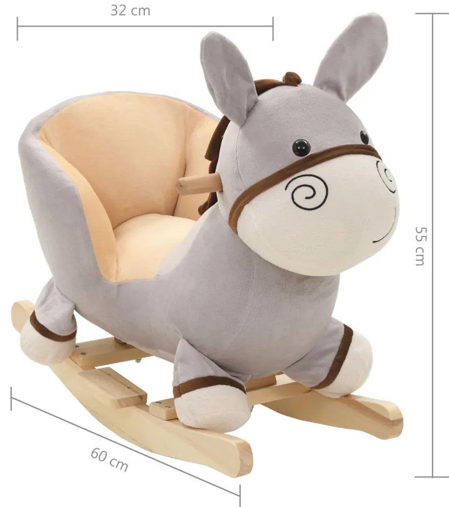 Animal de baloiçar burro em pelúcia 60x32x55 cm cinzento