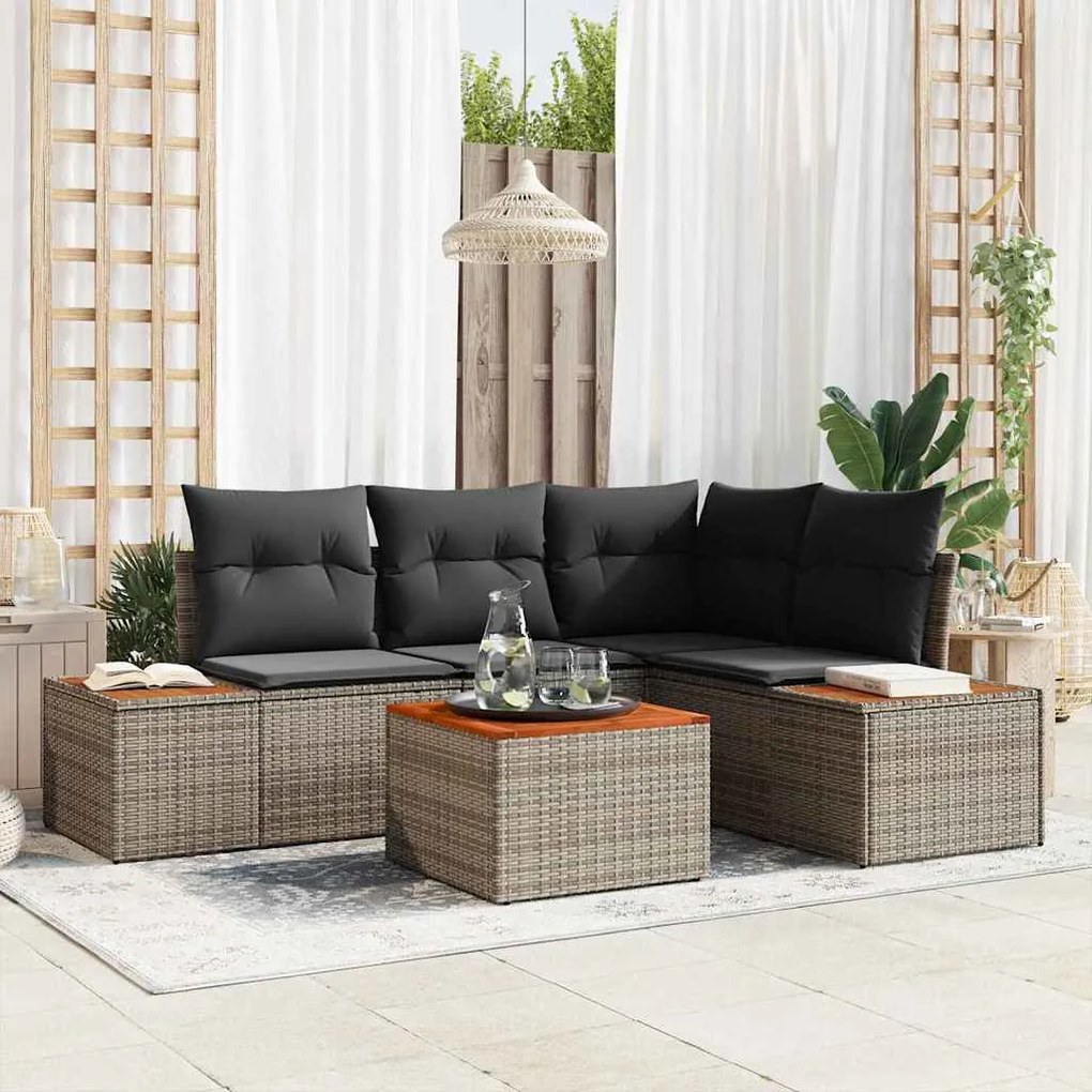 vidaXL Conjunto de Sofá de Jardim 4 pcs Cinzeto Polirattan
