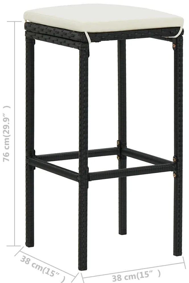 Bancos de bar com almofadões 6 pcs vime PE preto