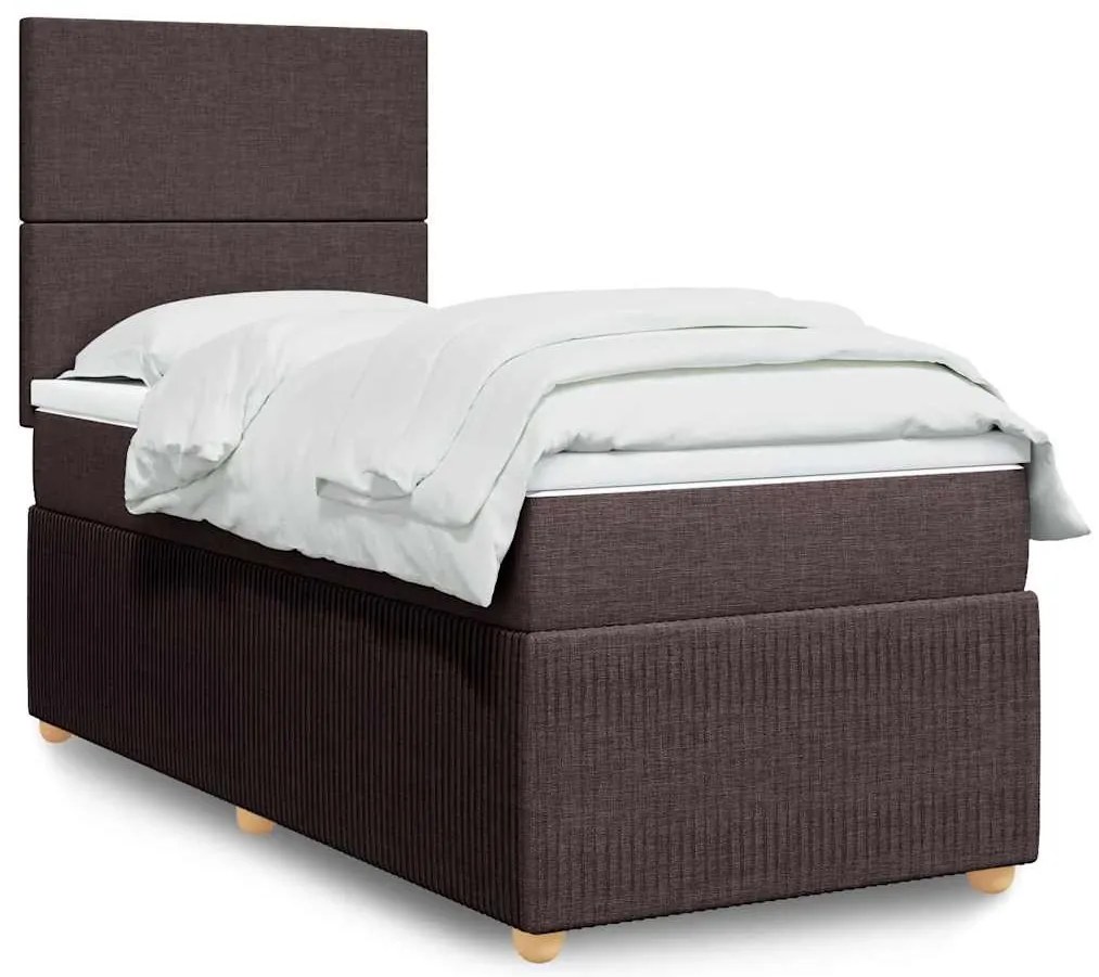 vidaXL Cama com molas/colchão 100x200 cm tecido castanho-escuro