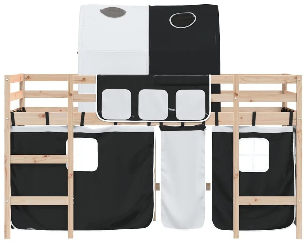 Cama alta criança c/ túnel 80x200 cm pinho maciço branco/preto