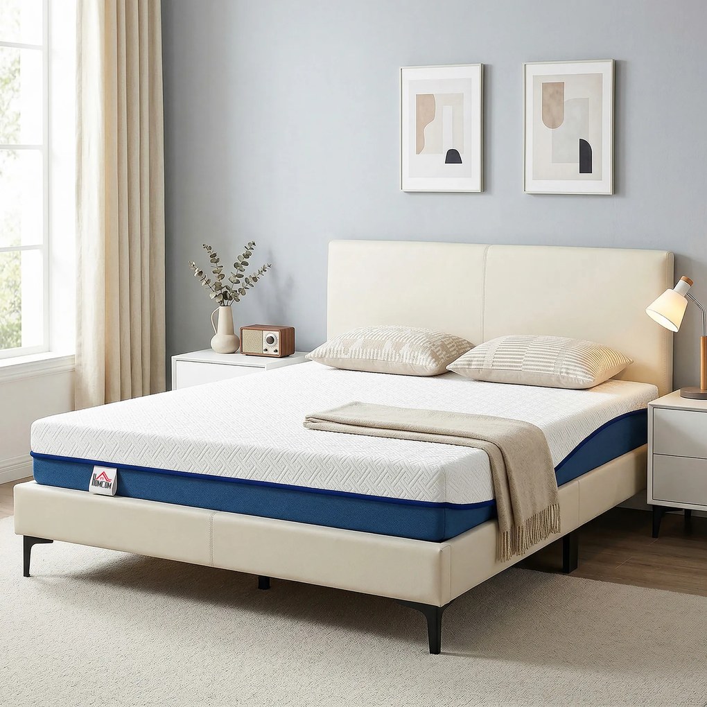 Colchão 190x135 cm Espessura 20 cm Colchão Viscoelástico com Chá Verde Firmeza Média Cama Refrescante com Espuma de Gel Verde e Branco