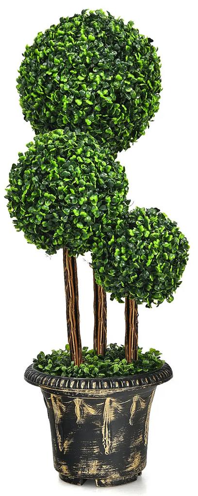 Árvore Artificial 90 cm Planta Falsa Verde com Folhas Decorativas Realísticas Pote Madeira de Rattan Real