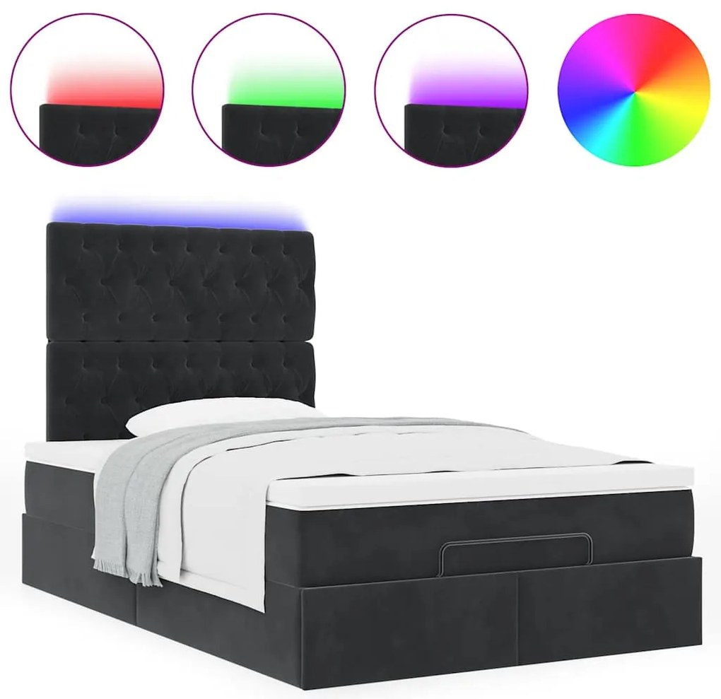 Estrutura de cama otomana com colchões 120x200 cm veludo preto