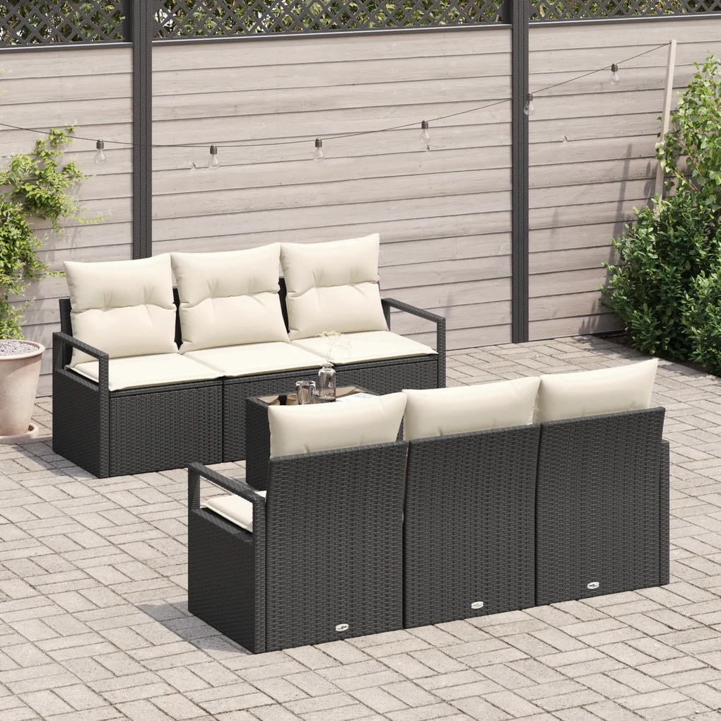 Conjunto de Sofá de Jardim vidaXL de 7 Peças com Almofadas Preto Ratta