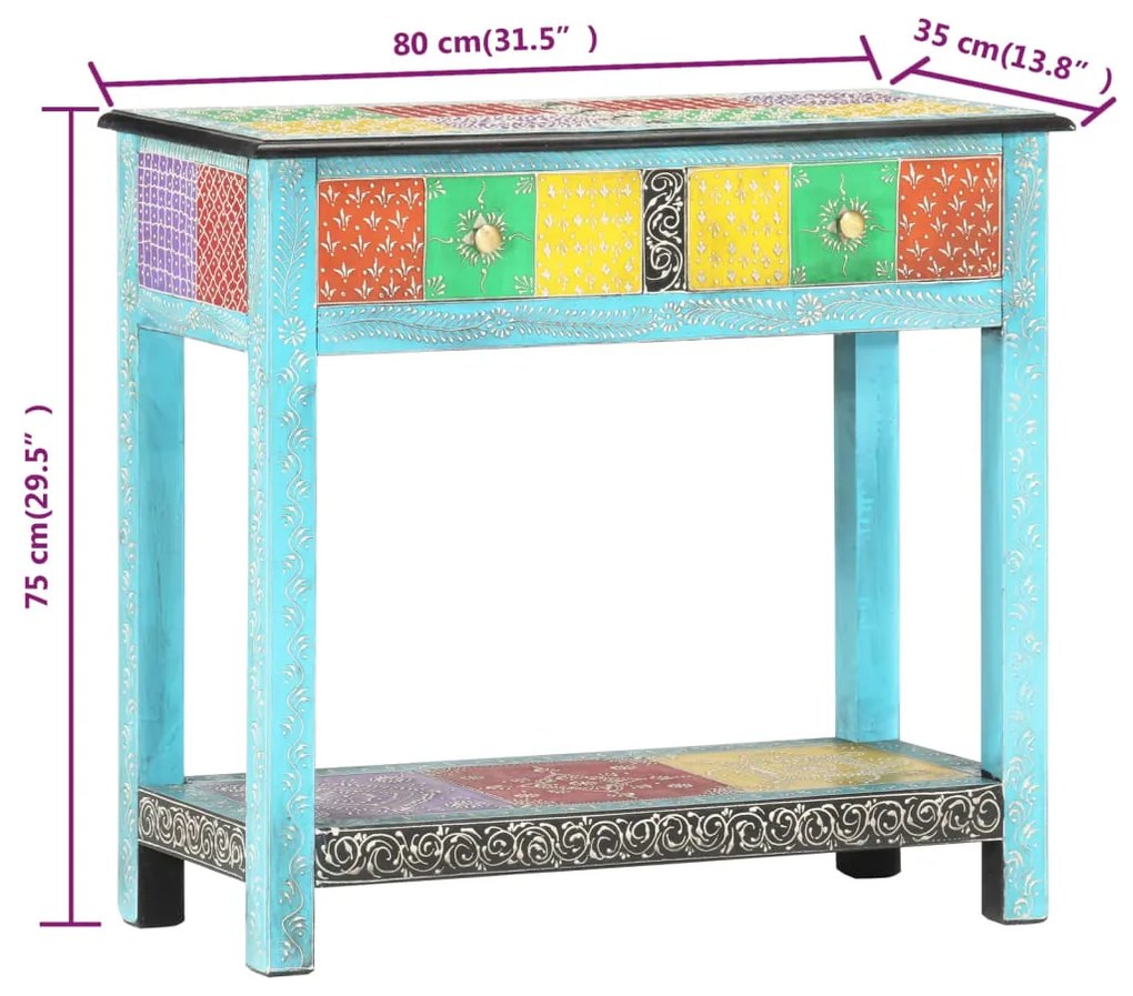 Mesa consola pintada à mão 80x35x75 cm mangueira maciça