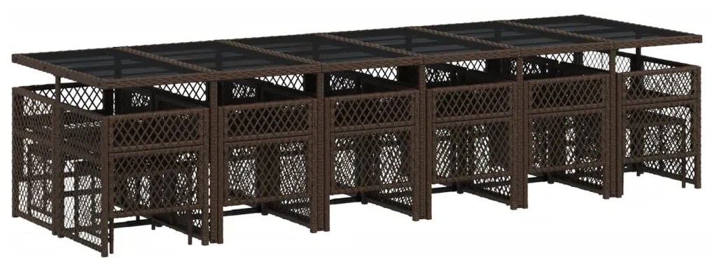 17 pcs conjunto jantar p/ jardim c/ almofadões vime PE castanho