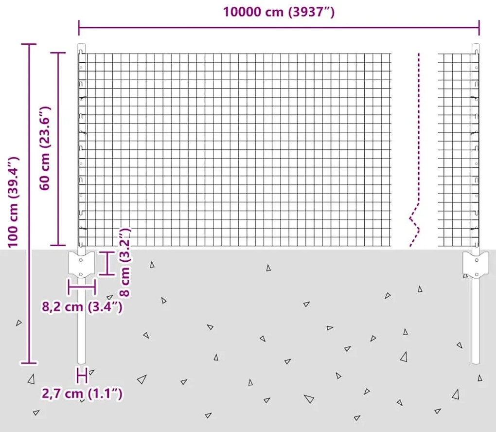Cerca de Arame Soldado com 44 Postes em U Verde 0.6x100 m de Aço