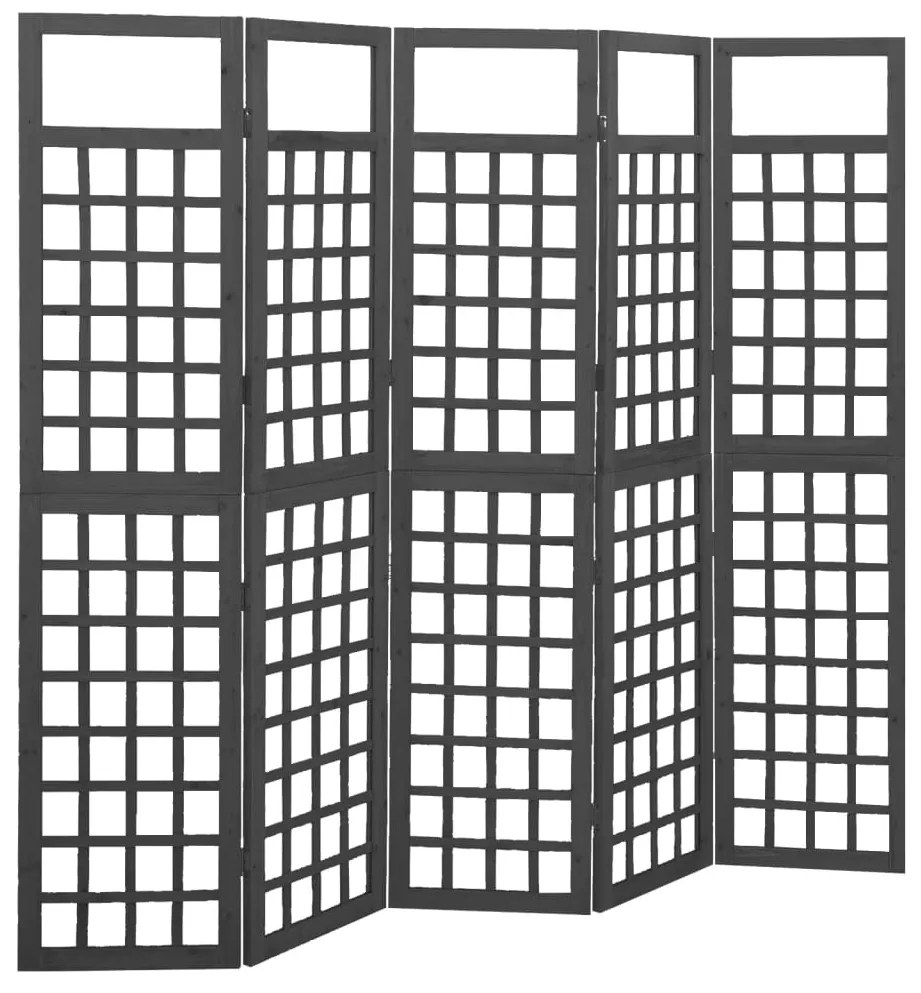 vidaXL Biombo/treliça 5 painéis abeto maciço 201,5x180 cm preto